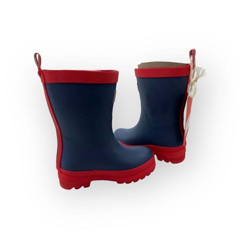 NWT Hatley Kids Classic Matte Rain Boots Navy Blue Red Size 6 - Picture 9 of 10